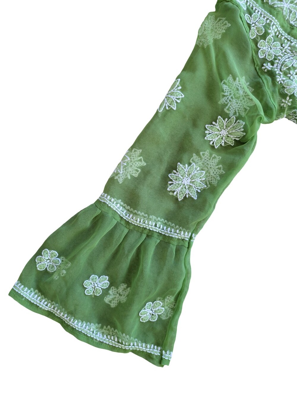 Handmade Fairycore Renfaire Sheer Mesh Dress Embroidered Floral Large - Picture 3 of 9